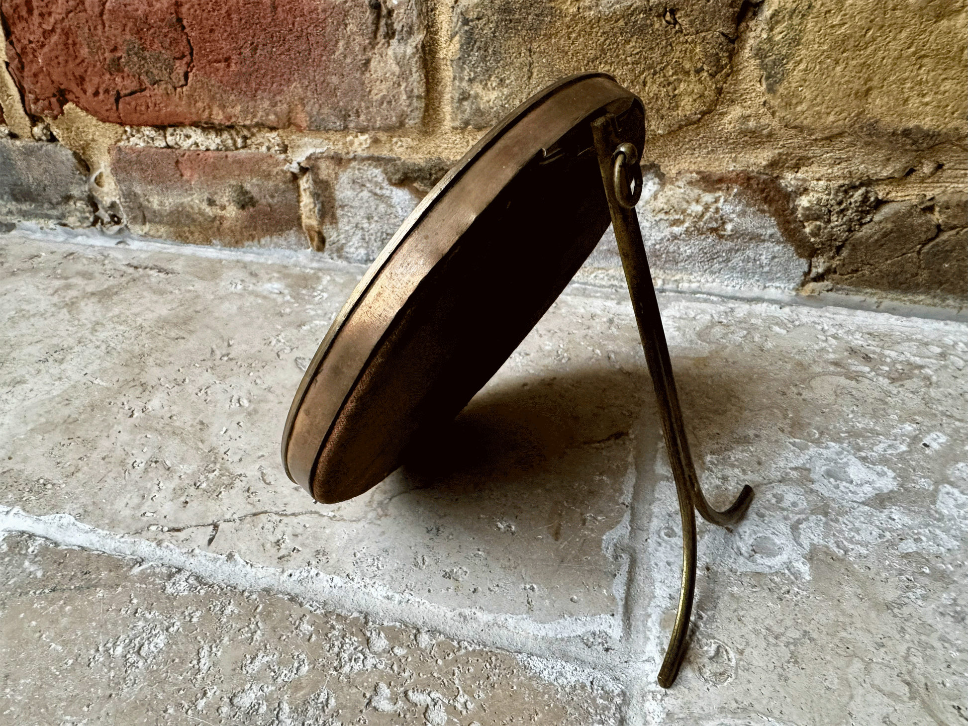 antique french small brass easel backed framed floral still life oil painting