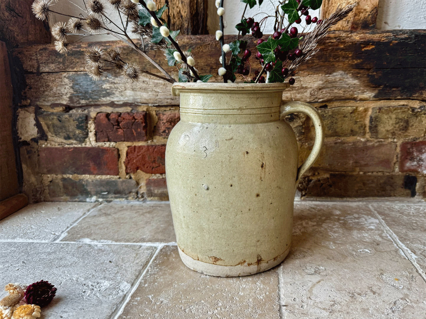 antique rustic french huge chunky stoneware jug vase decorative table centrepiece