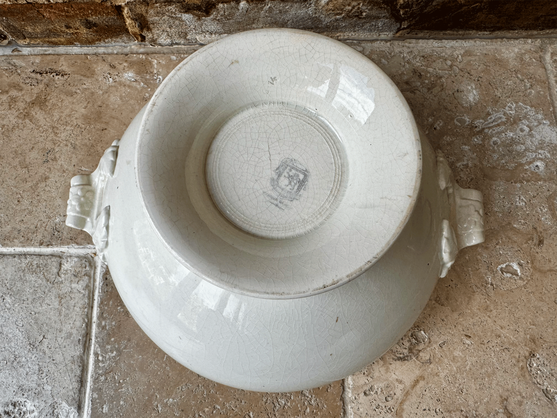 antique french extra arge terre de fer plain white ironstone soupiere bowl tureen