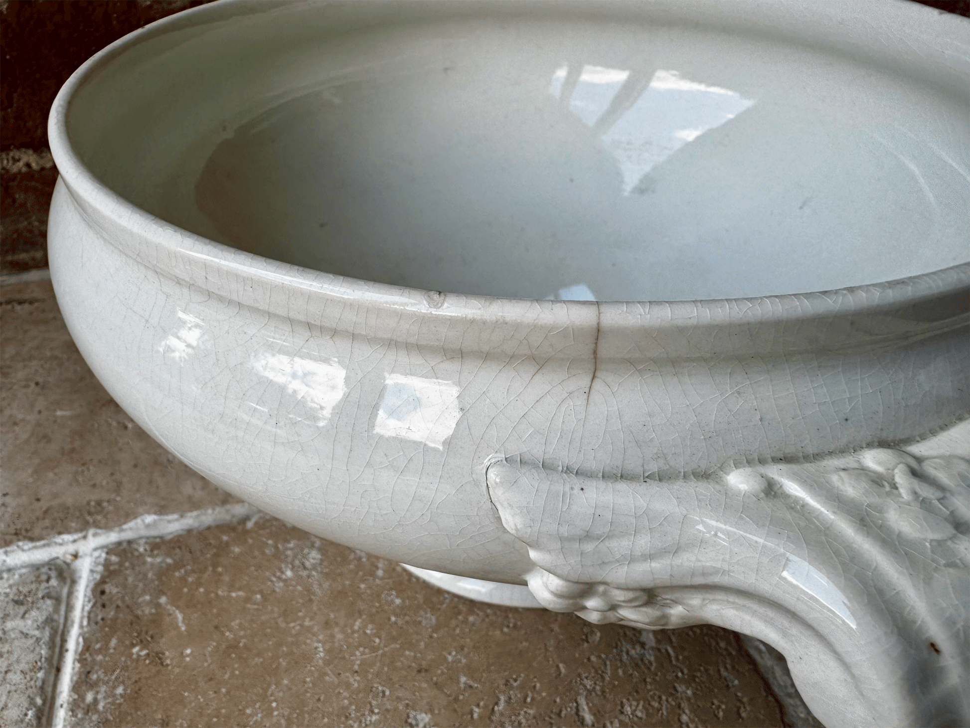antique french extra arge terre de fer plain white ironstone soupiere bowl tureen