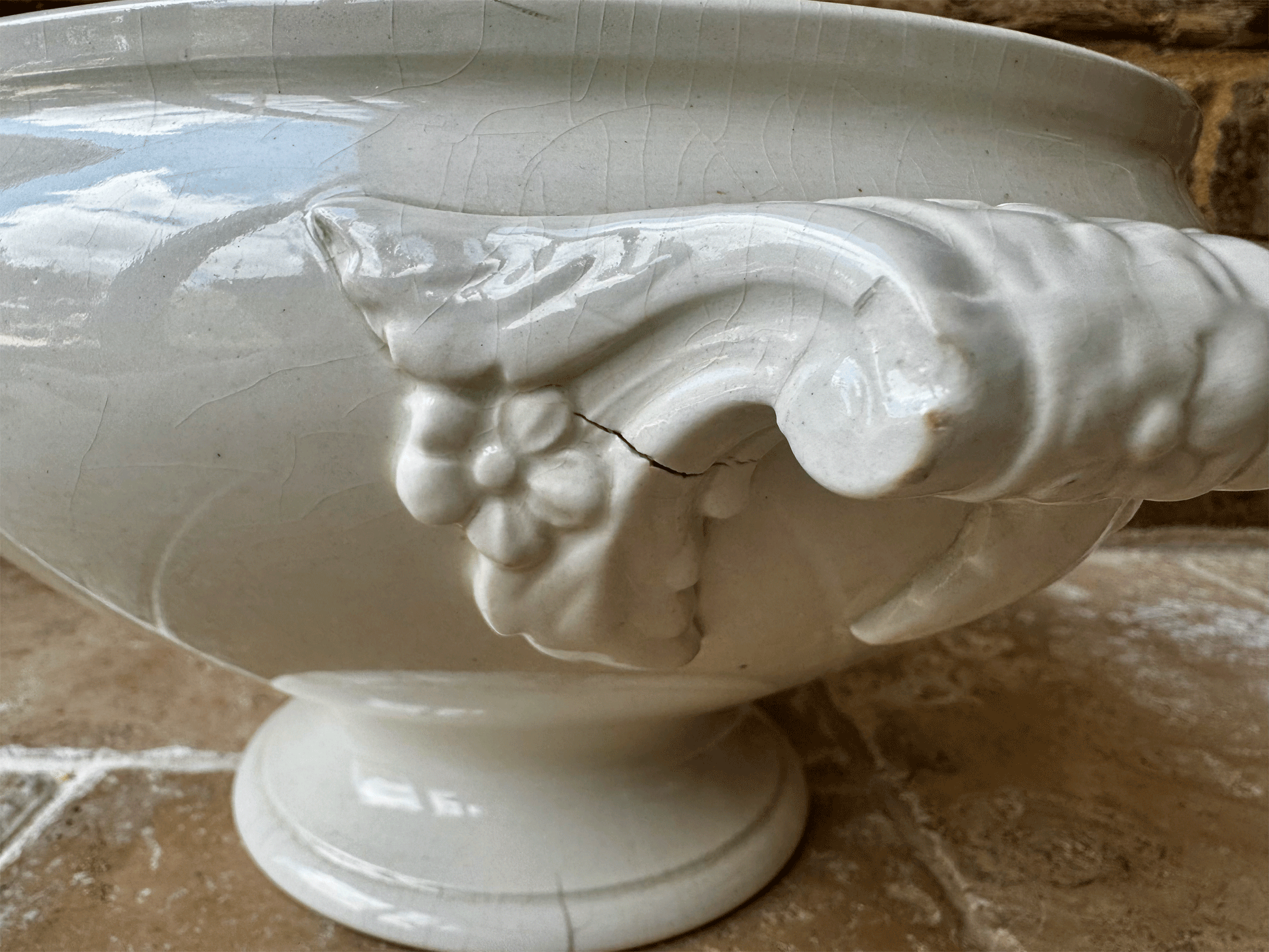 antique french extra arge terre de fer plain white ironstone soupiere bowl tureen