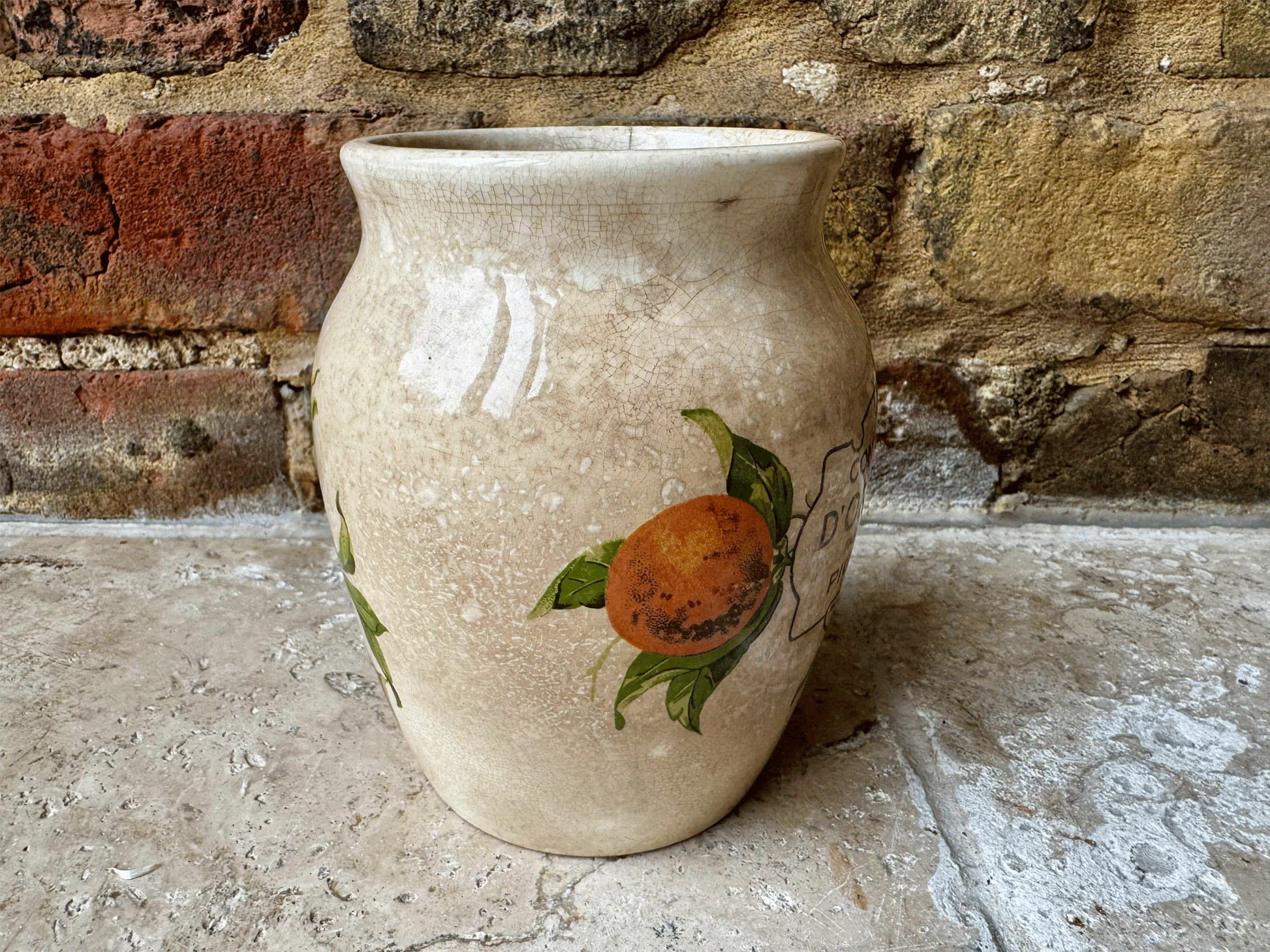 antique french large ironstone advertising pot picon confitures oranges