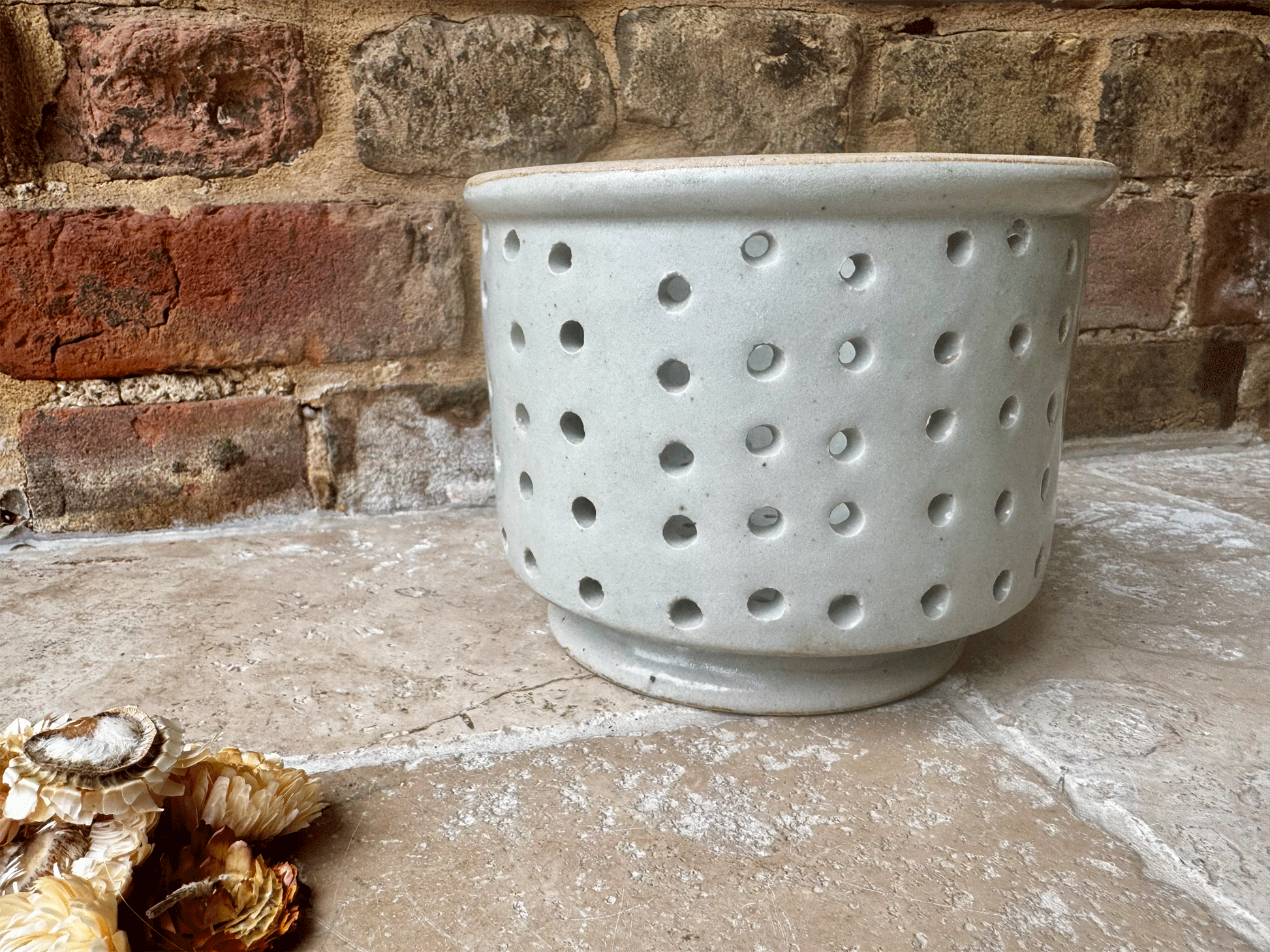 antique french huge extra large stoneware pierced drainer strainer faisselle cheese mould