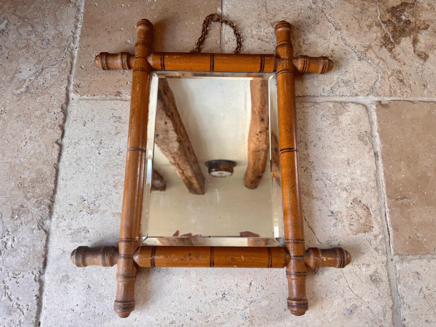 antique frennch wooden chinoiserie faux bamboo mirror bevel edged