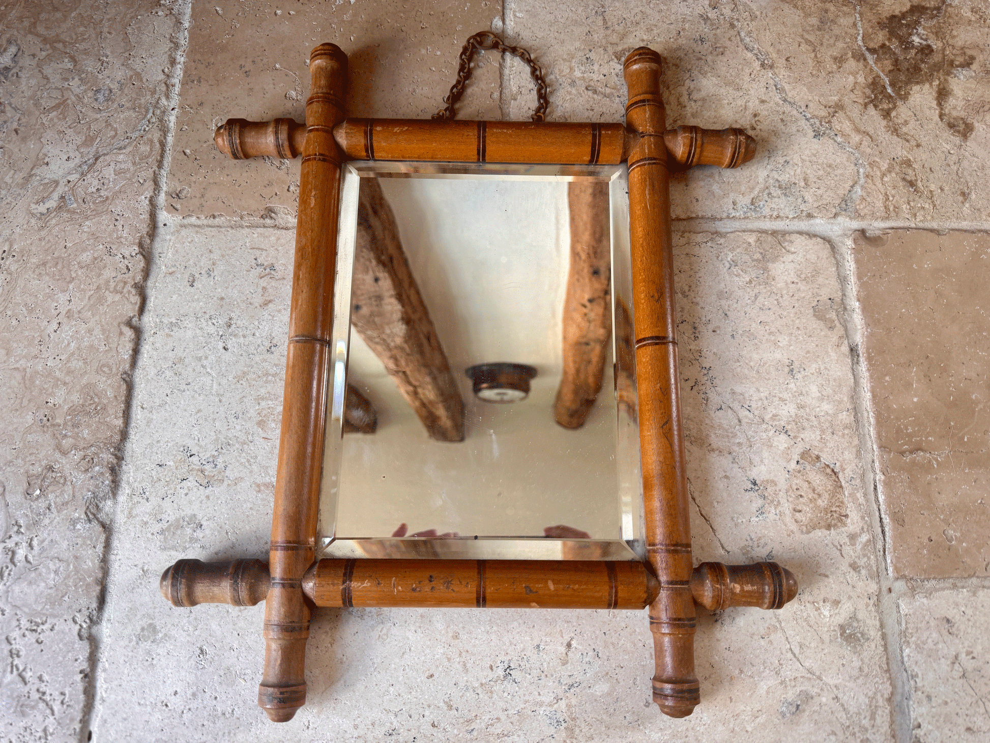 antique frennch wooden chinoiserie faux bamboo mirror bevel edged