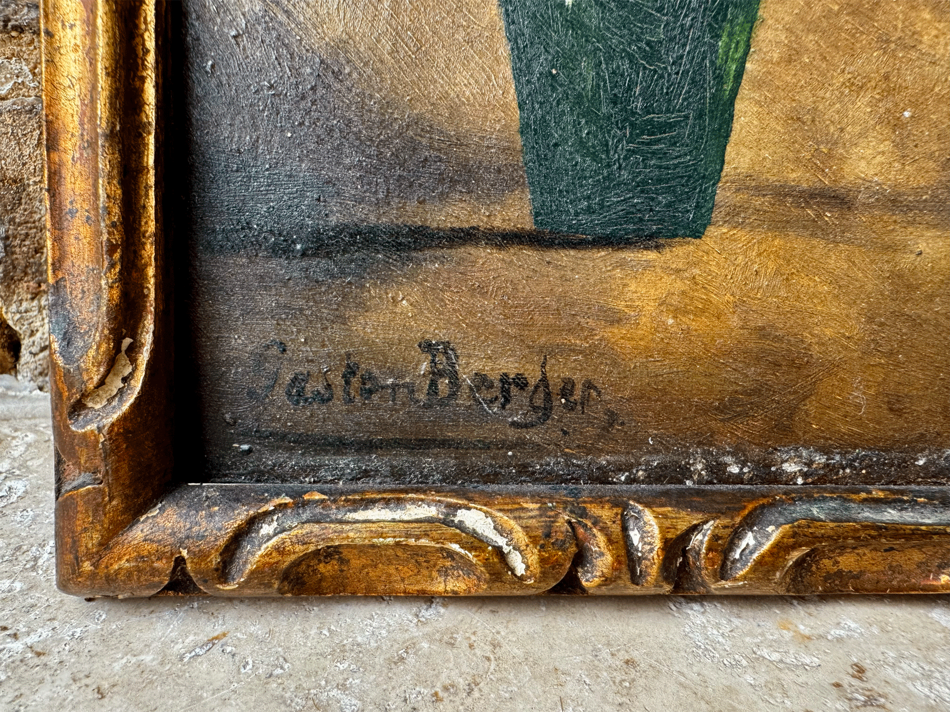 antique french signed oil painting board framed floral composition gilt gaston berger