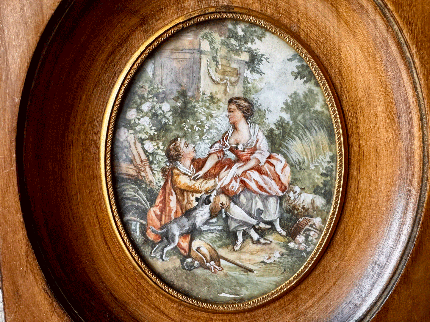antique french miniature framed watercolour painting regency couple lovers