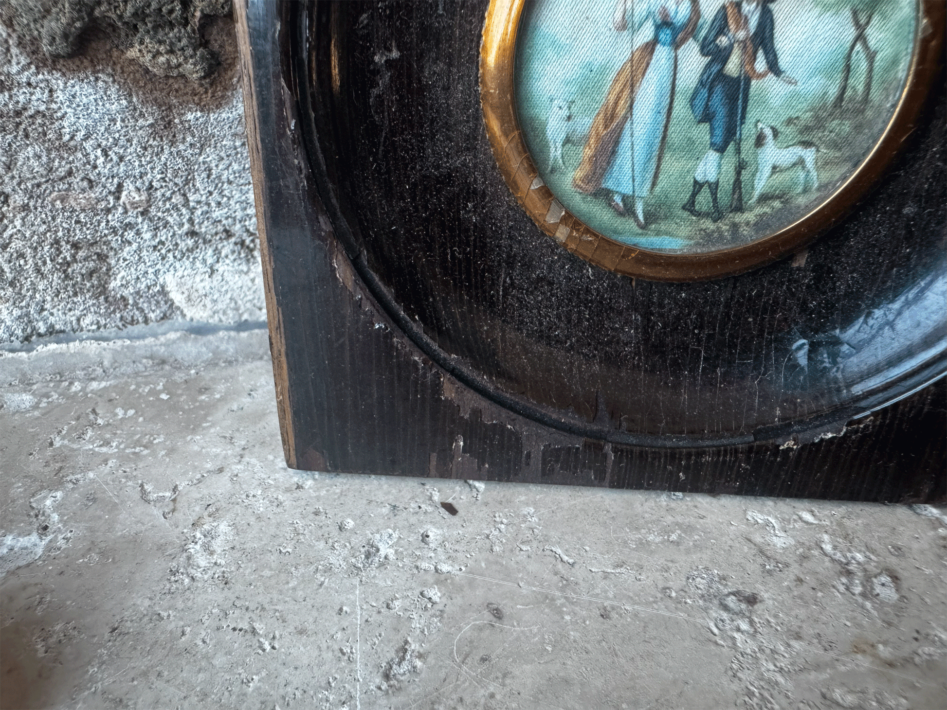 antique french miniature picture painting sherpherdess hunter strolling