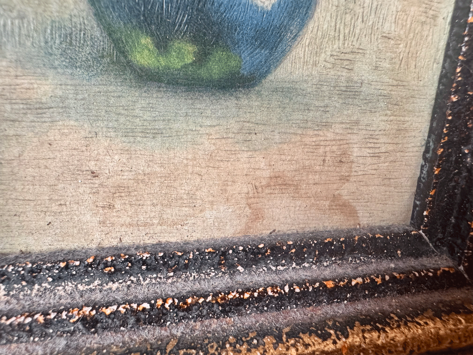 antique french small framed oil painting board floral composition still life blue vase