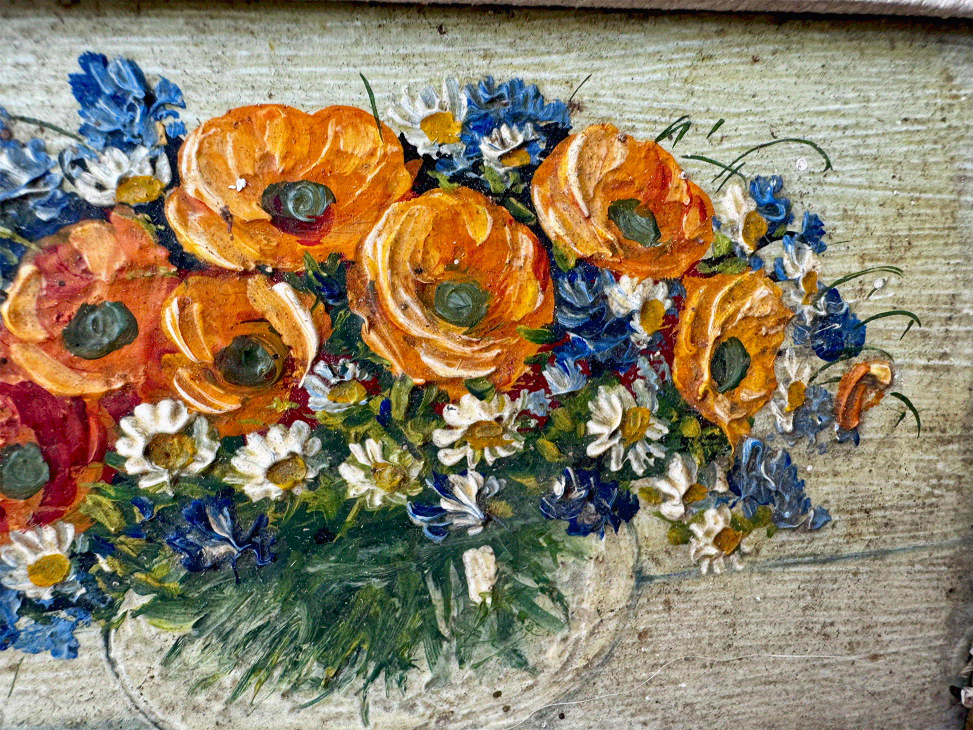 small antique french signed framed oil board florals floral composition