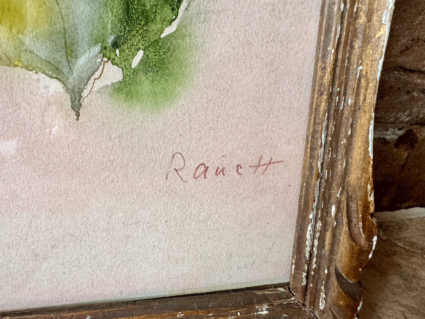antique vintage french framed signed rauett pink rose watercolour painting artwork