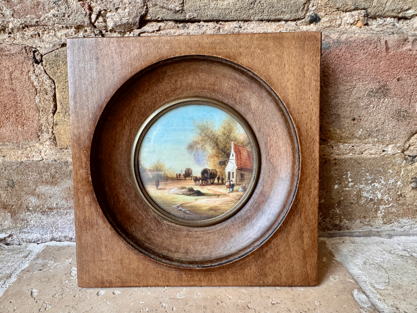antique french signed framed fine art watercolour painting roadside inn