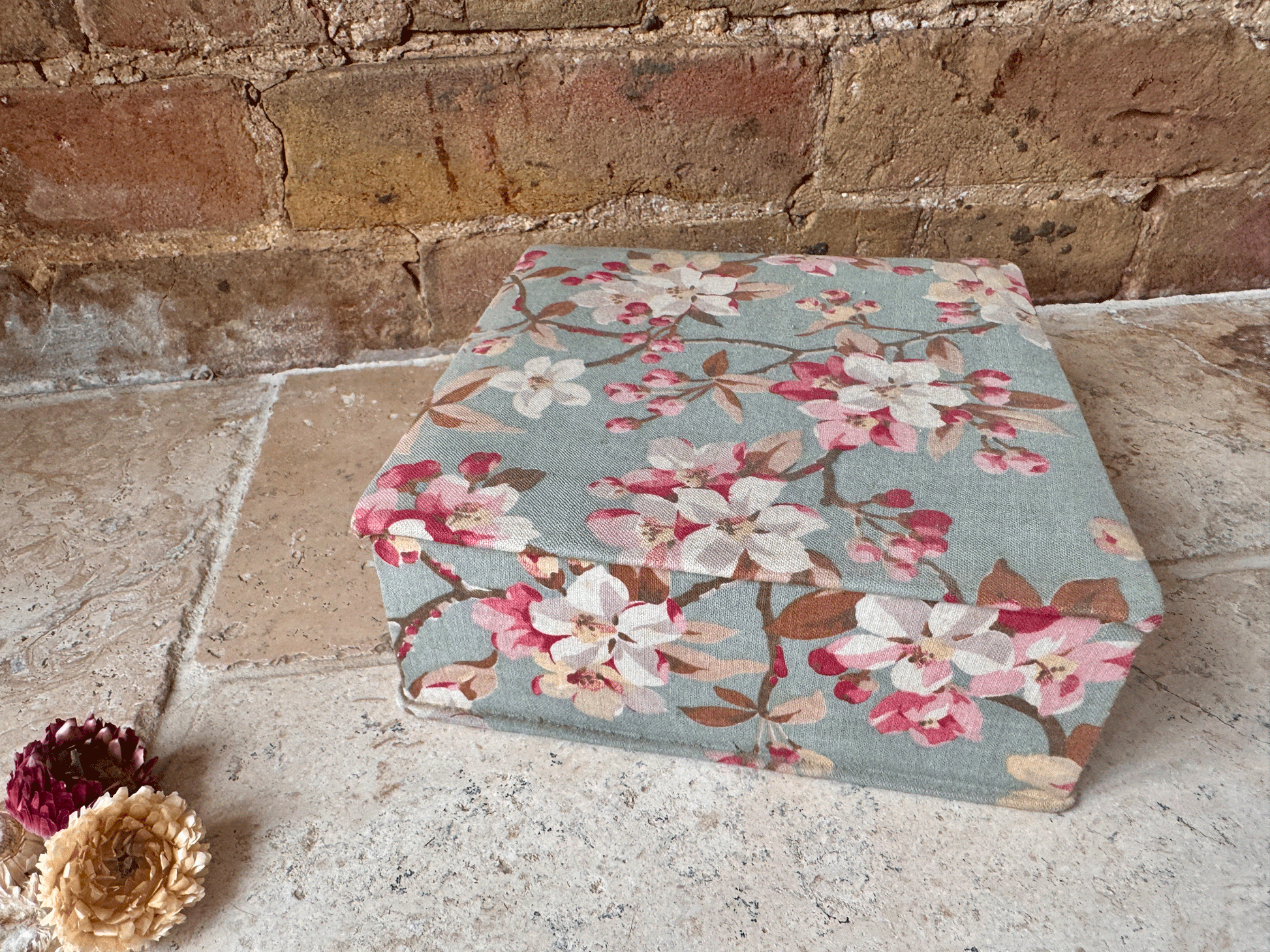 antique rench boudoir box galerie lafayette paris duck egg pink floral fabric haberdashery sewing storage