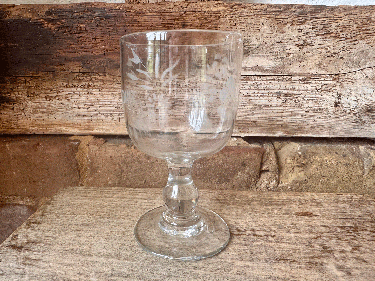 antique french etched souvenir glass rummer etched floral decoration