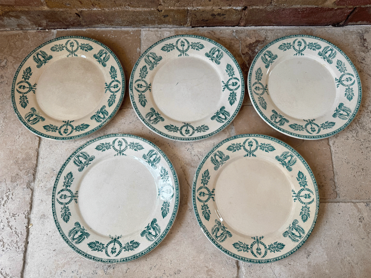 antique french 19th century green transferware ironstone gien wagram plate