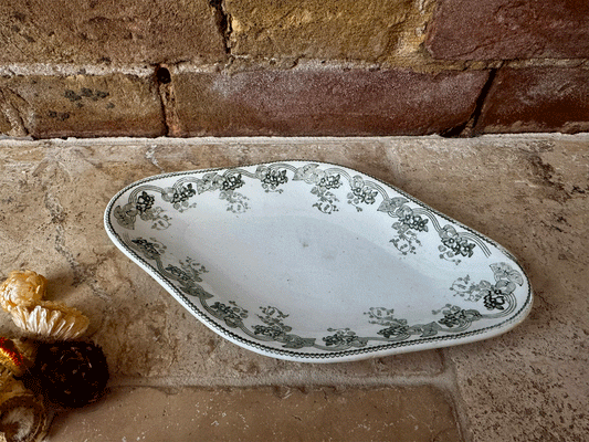 antique french green transferware ironstone terre de fer ravier plate hammage loups moulins 