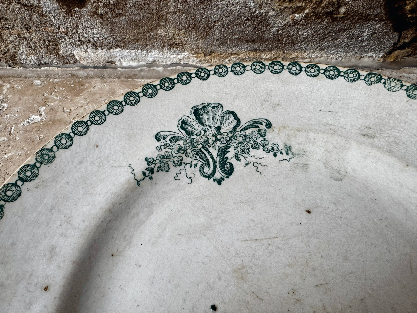 antique french terre de fer green transferware side plate st amand trianon cherubs