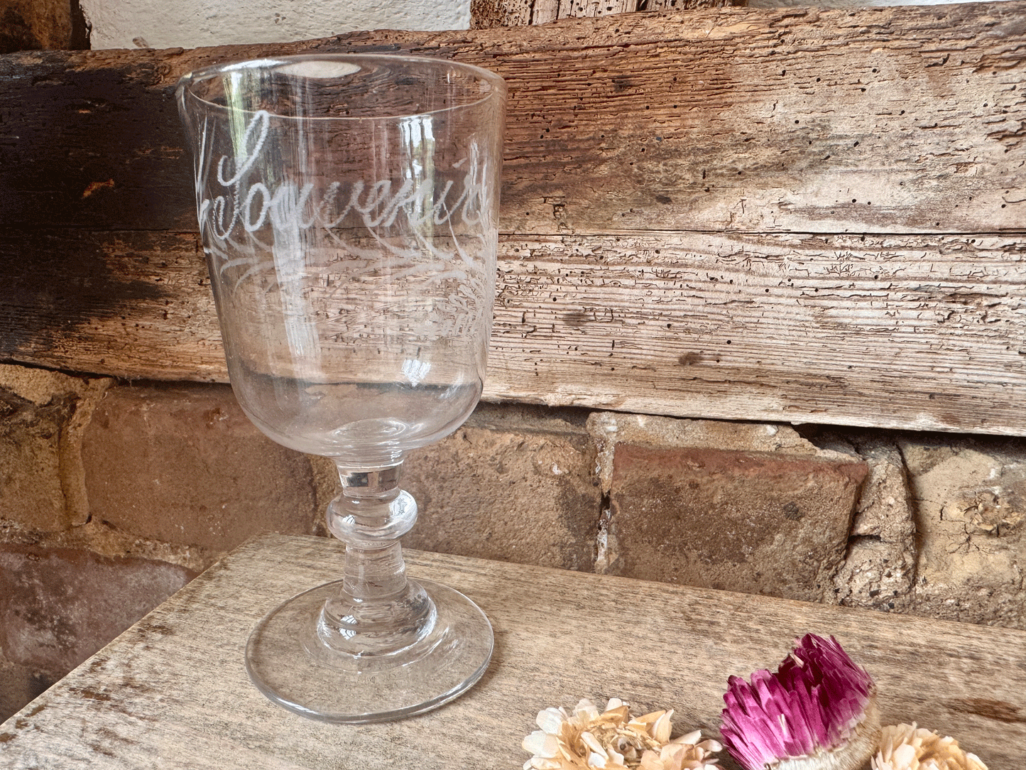 Decorative Antique French Etched 'Souvenir' Glass