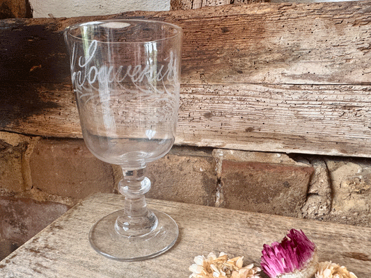 Decorative Antique French Etched 'Souvenir' Glass