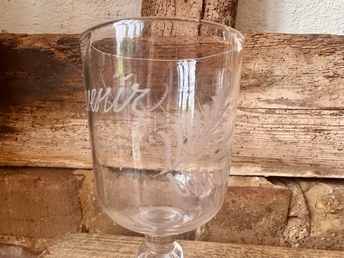 Decorative Antique French Etched 'Souvenir' Glass