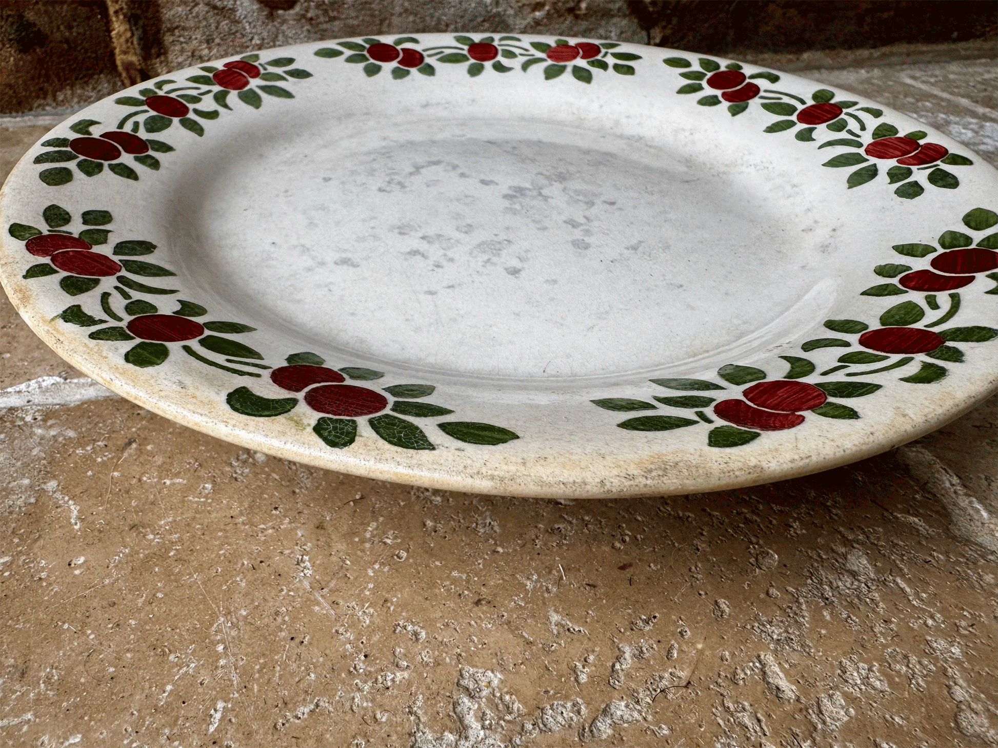 antique french christmas themed holly berries raised footed compote dish compotier hand painted white ironstone