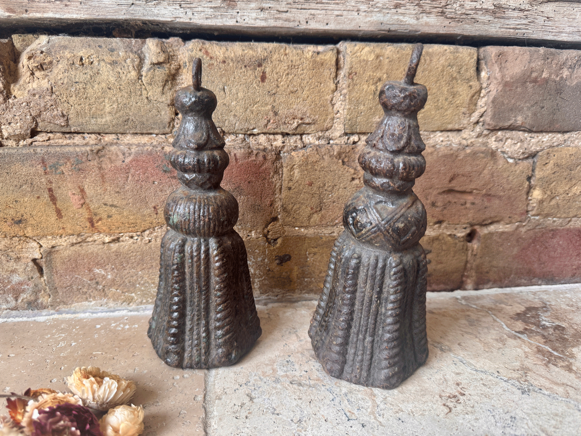 antique french heavy cast iron 19th century passementerie tassel shaped large curtain weight