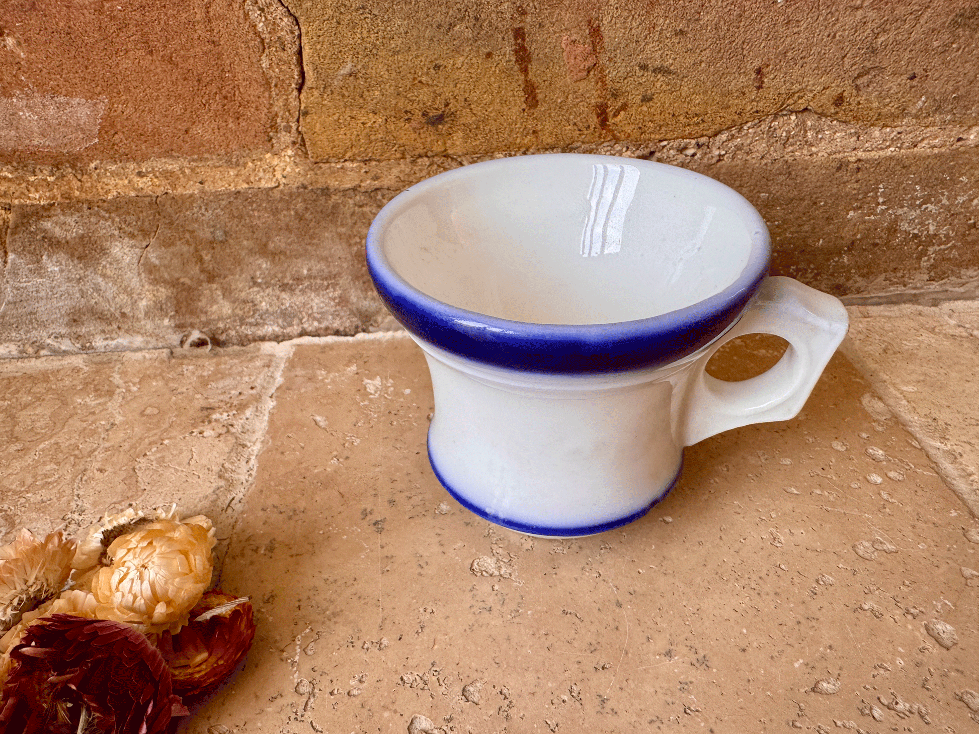 antique french thick white ironstone brulot coffee brandy mug cup