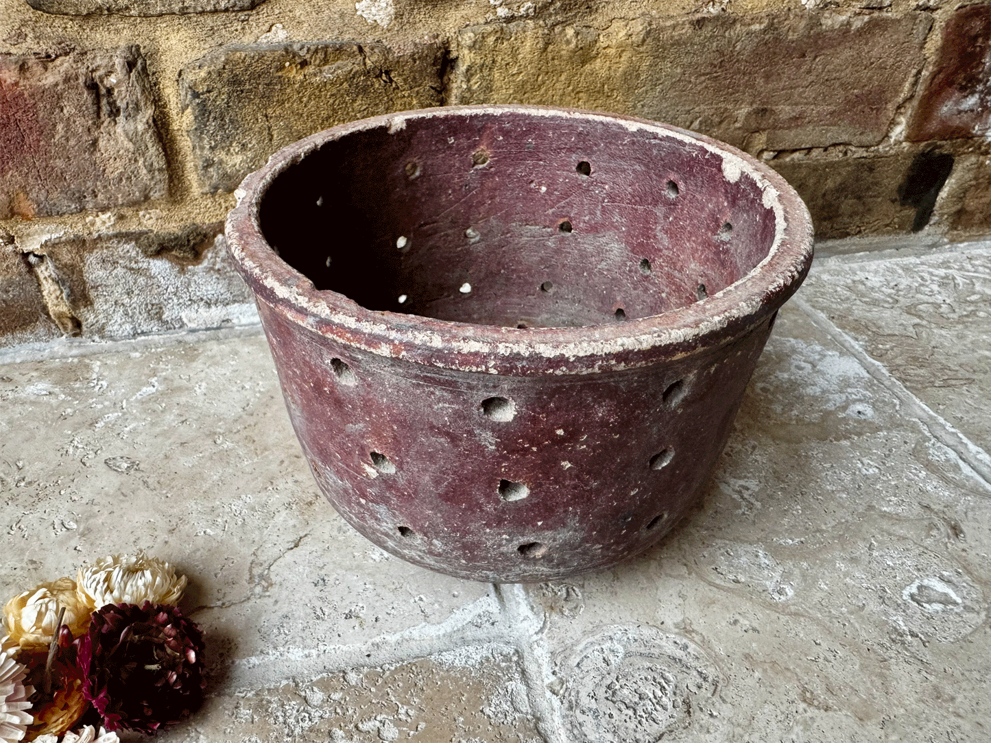 huge large stoneware earthenware pierced faisselle cheese mould decorative