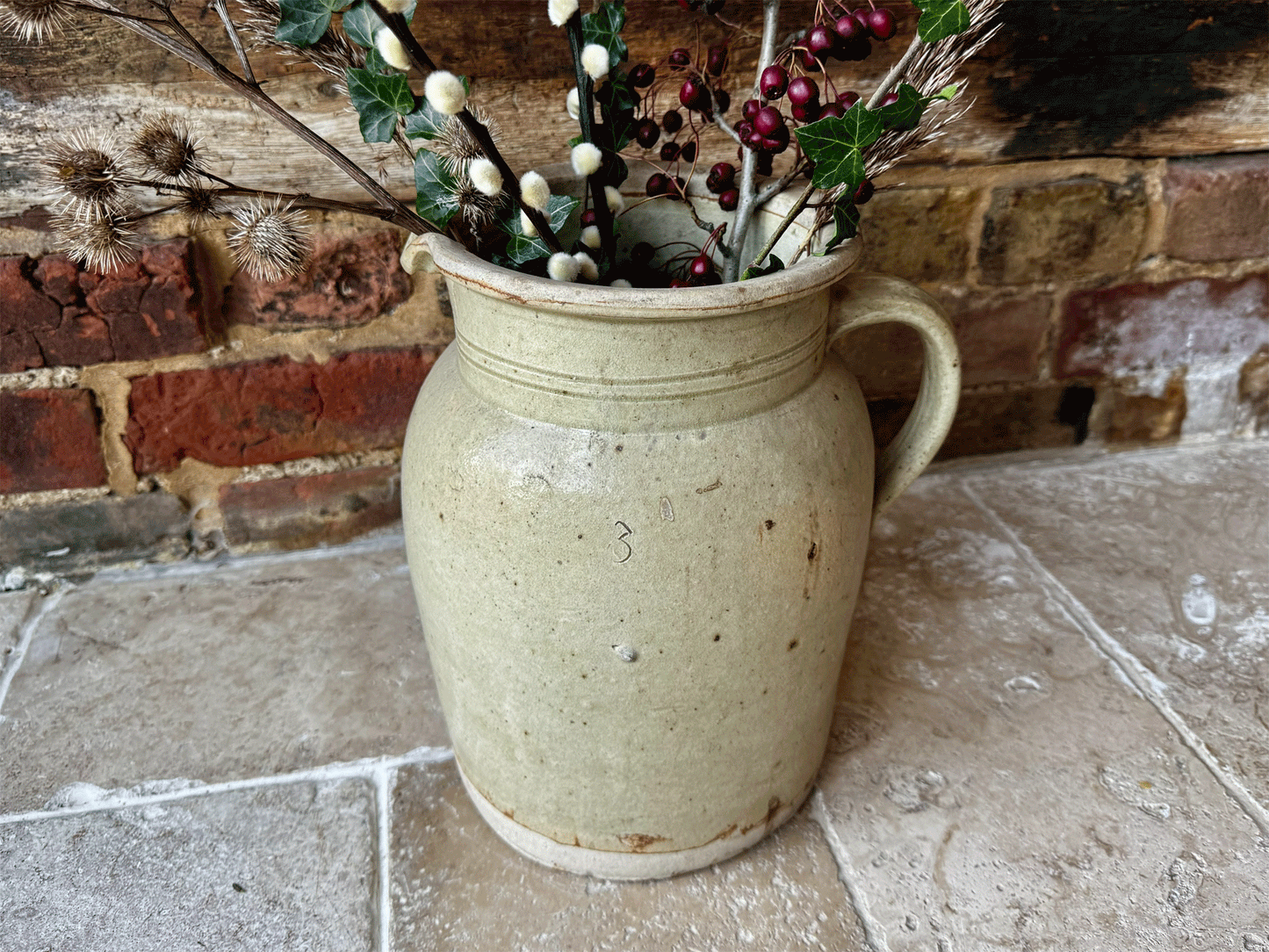 antique rustic french huge chunky stoneware jug vase decorative table centrepiece