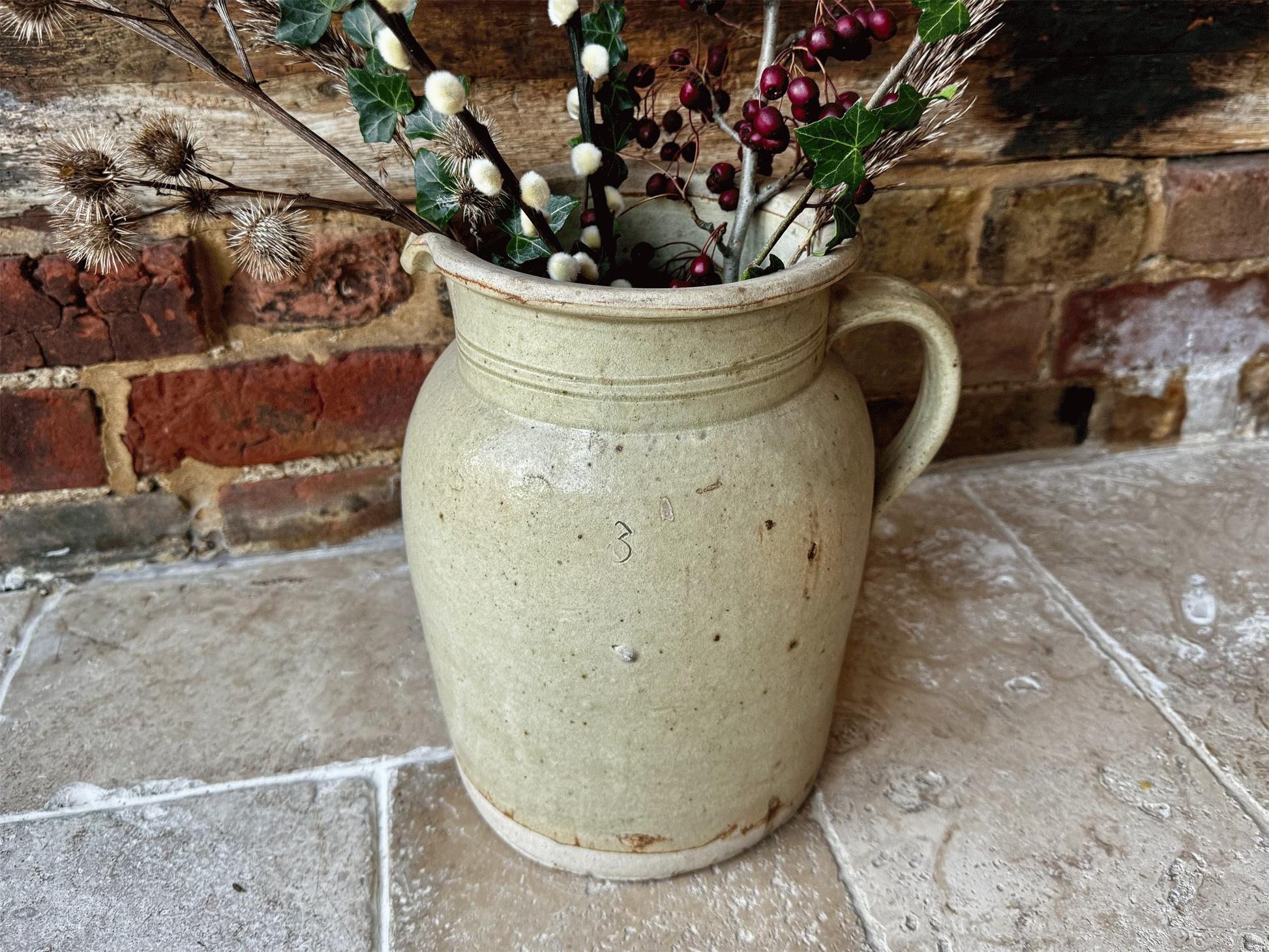 antique rustic french huge chunky stoneware jug vase decorative table centrepiece