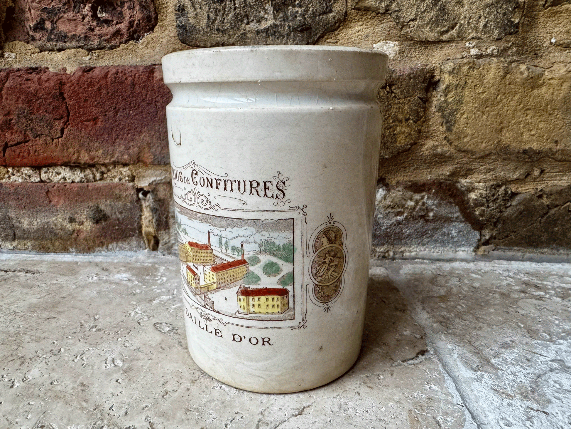 rare ironstone antique felix potin medaille d'or fabrique confitures advertising pot