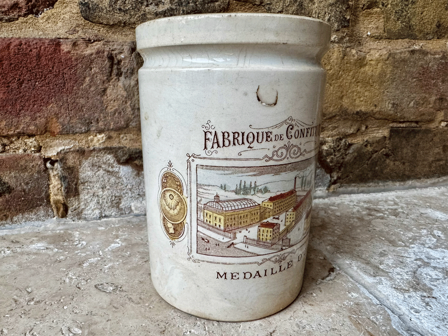 rare ironstone antique felix potin medaille d'or fabrique confitures advertising pot