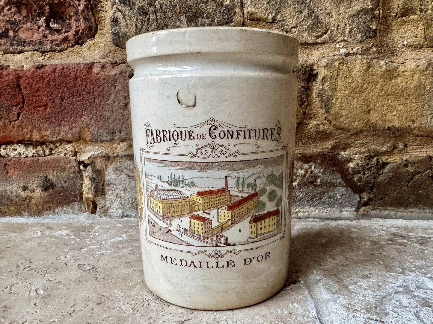 rare ironstone antique felix potin medaille d'or fabrique confitures advertising pot