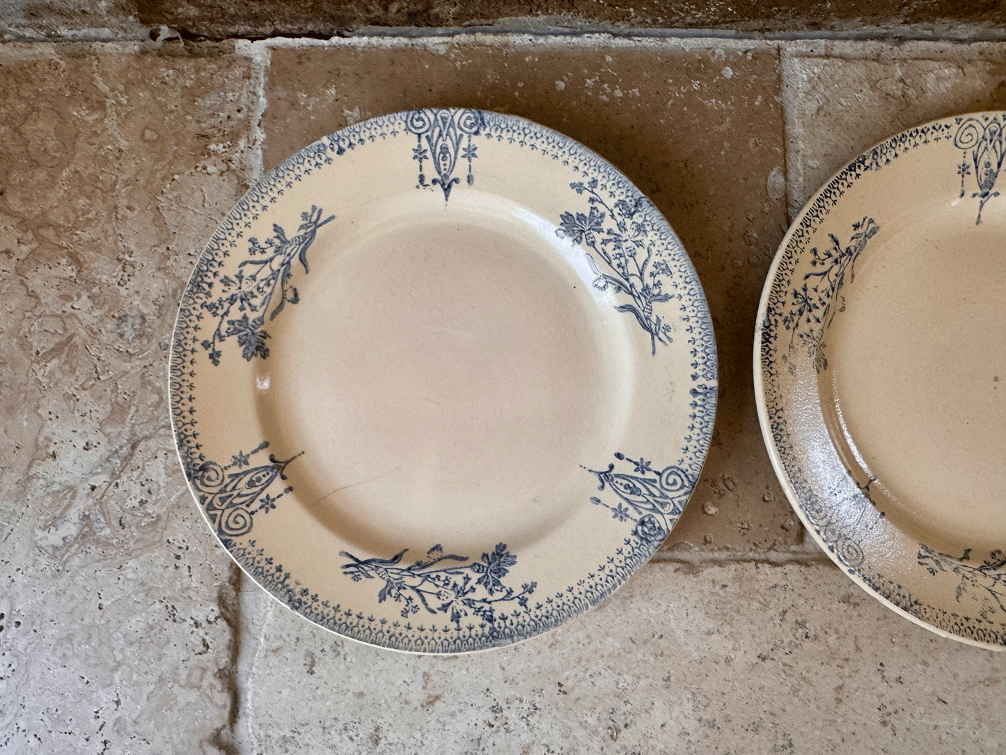 antique french st amand ironstone terre de fer plate blue spongeware