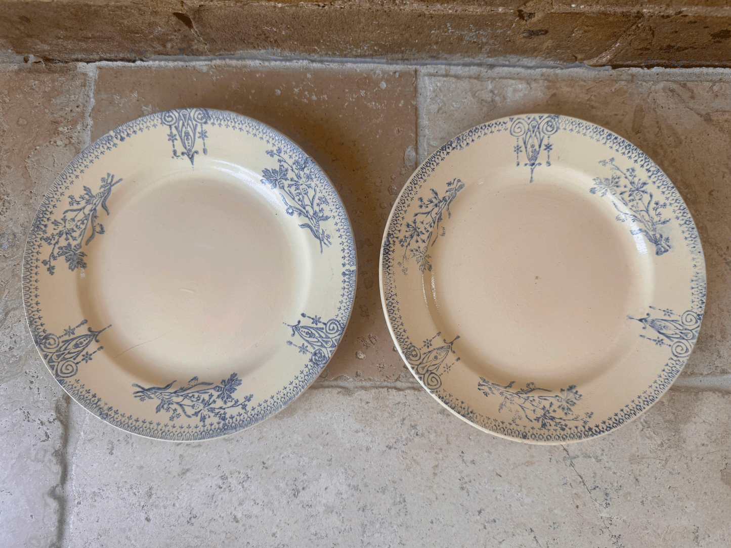 antique french st amand ironstone terre de fer plate blue spongeware