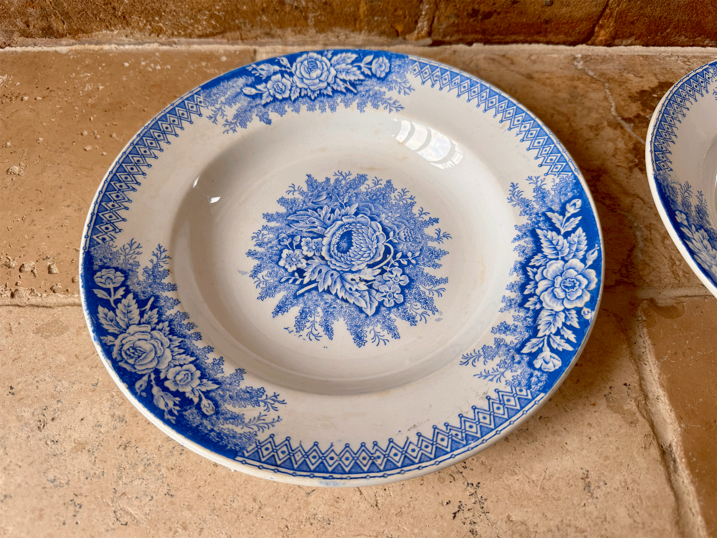 antique french blue transferware ironstone terre de fer ironstone soup bowl st amand jardiniere