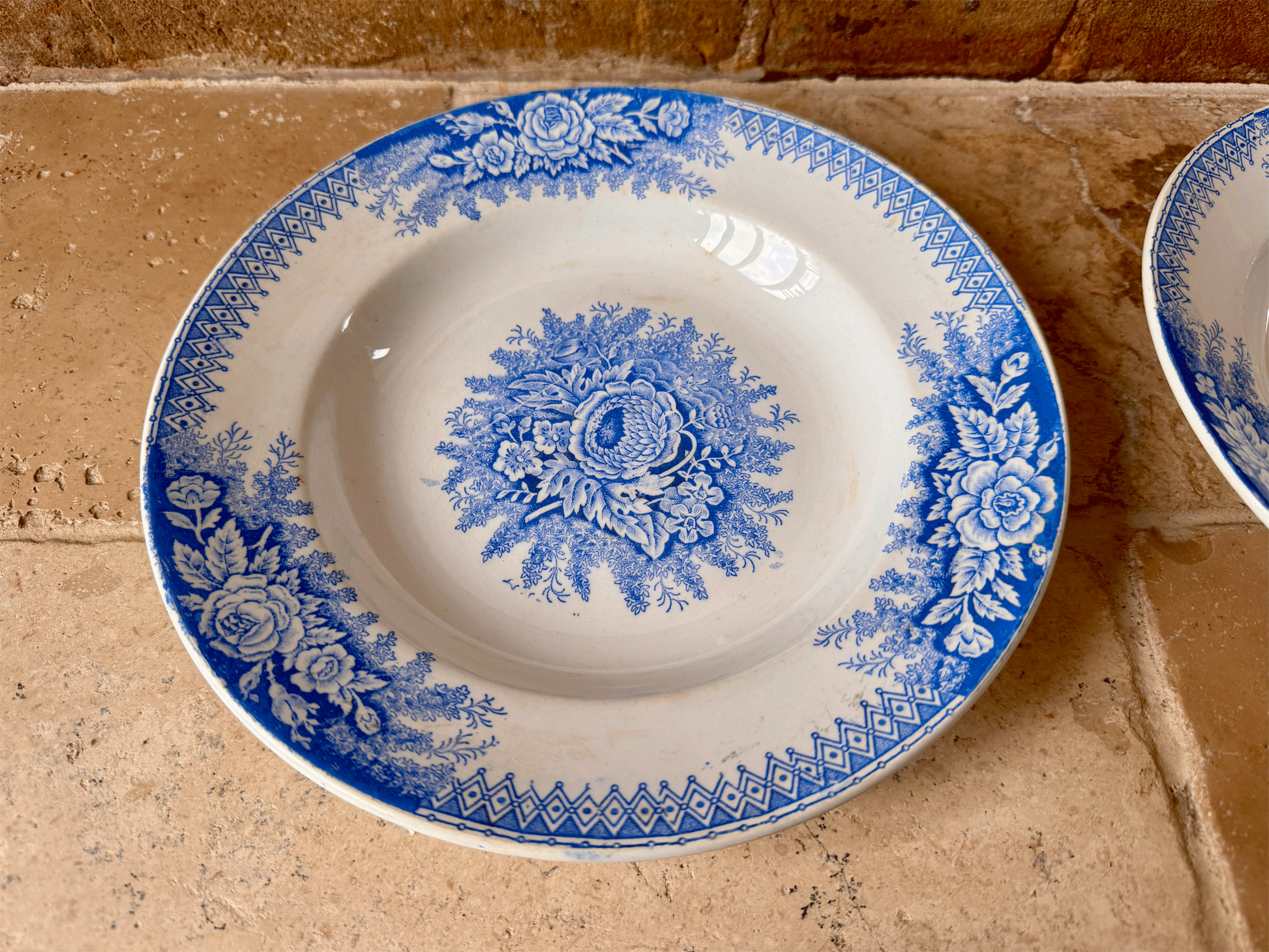antique french blue transferware ironstone terre de fer ironstone soup bowl st amand jardiniere