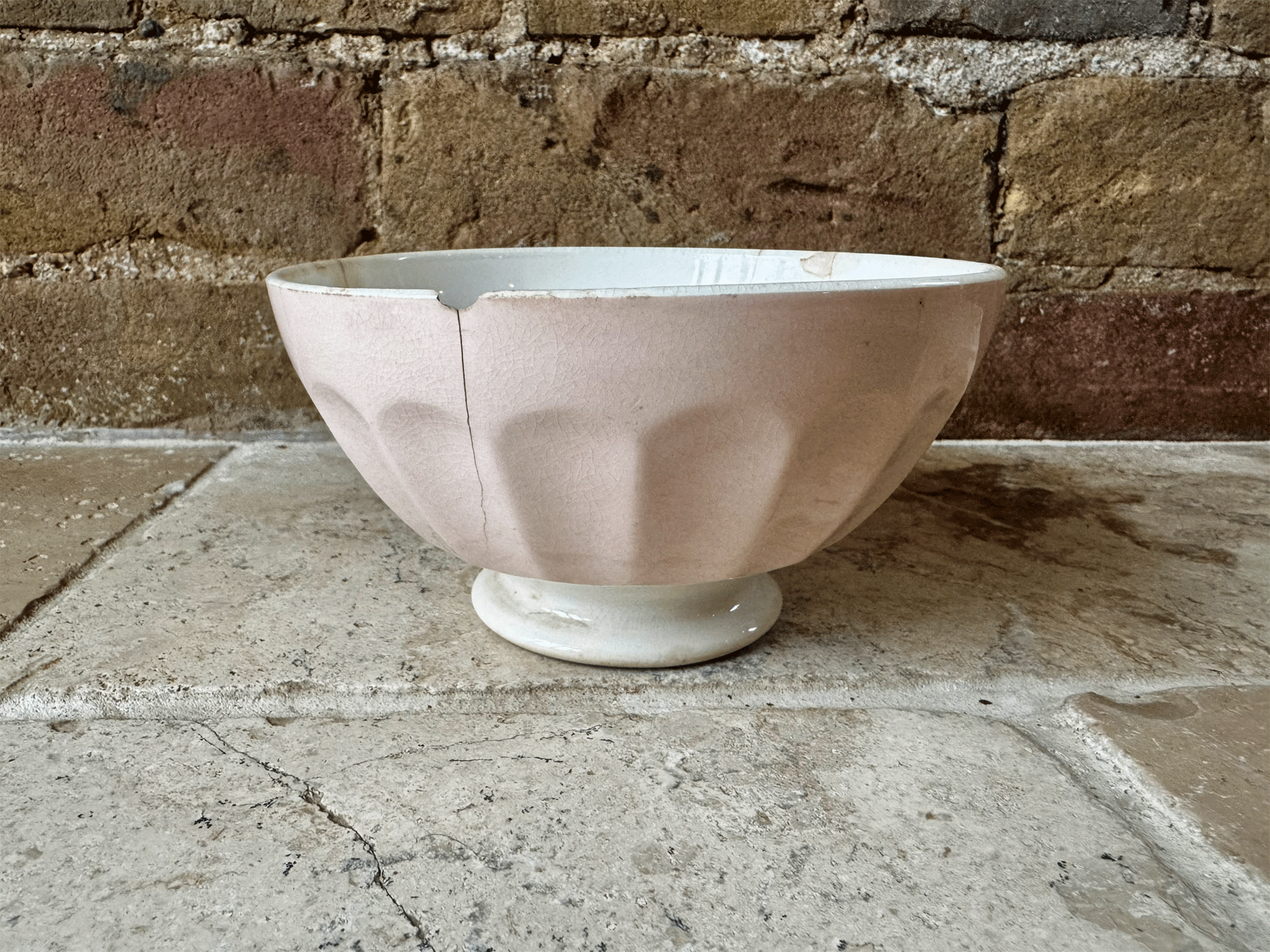 chippy timeworn pastel pink antique ironstone terre de fer st amand cafe au lait bowl
