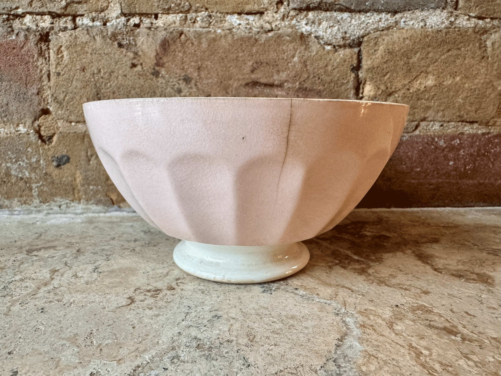 chippy timeworn pastel pink antique ironstone terre de fer st amand cafe au lait bowl