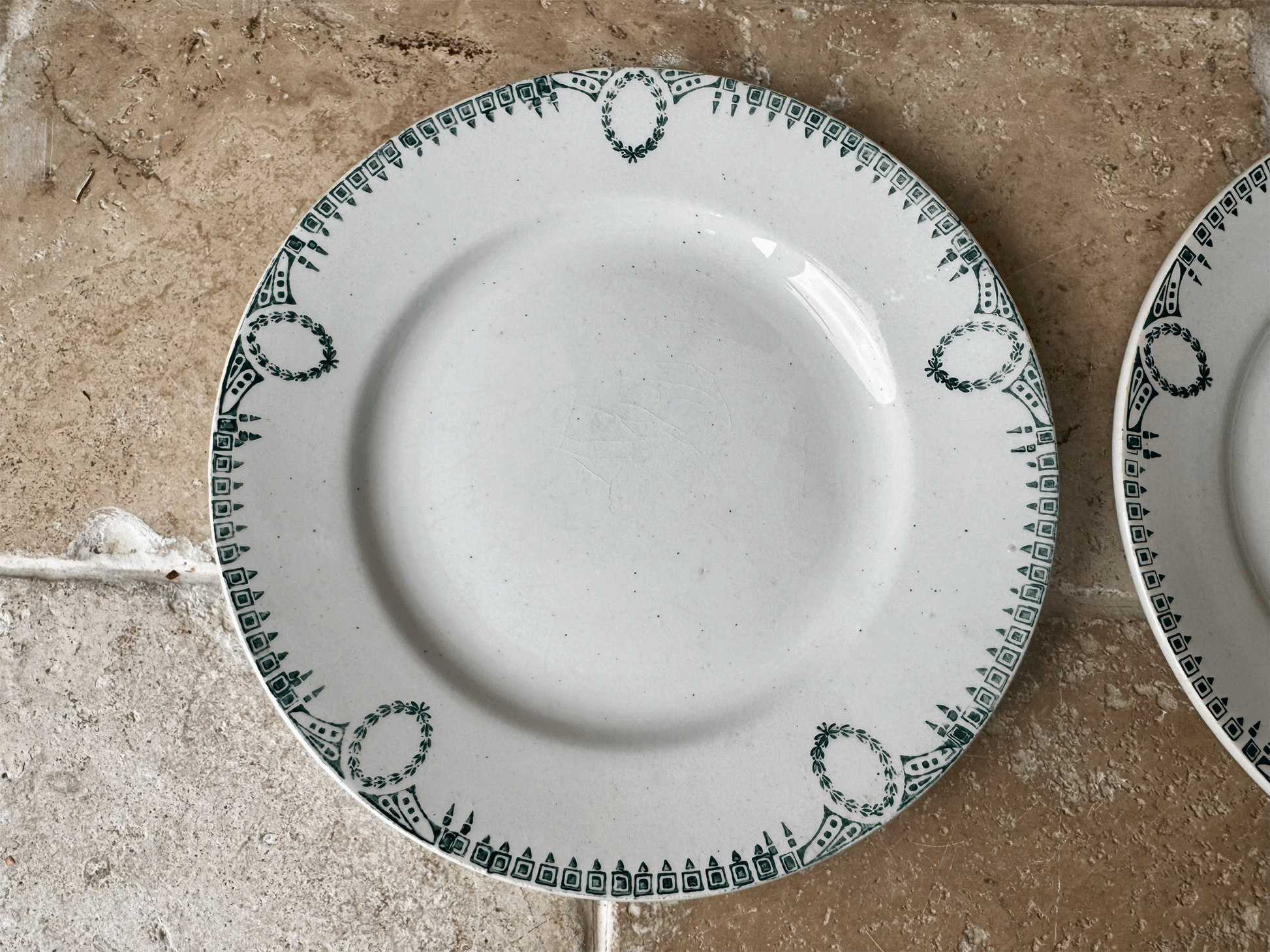 antique french st amand terre de fer ironstone green transferware plate set