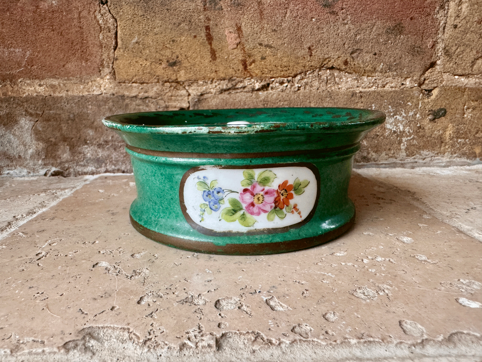 antique french jean pouyat limoges encrier inkwell decorative hand painted floral panels