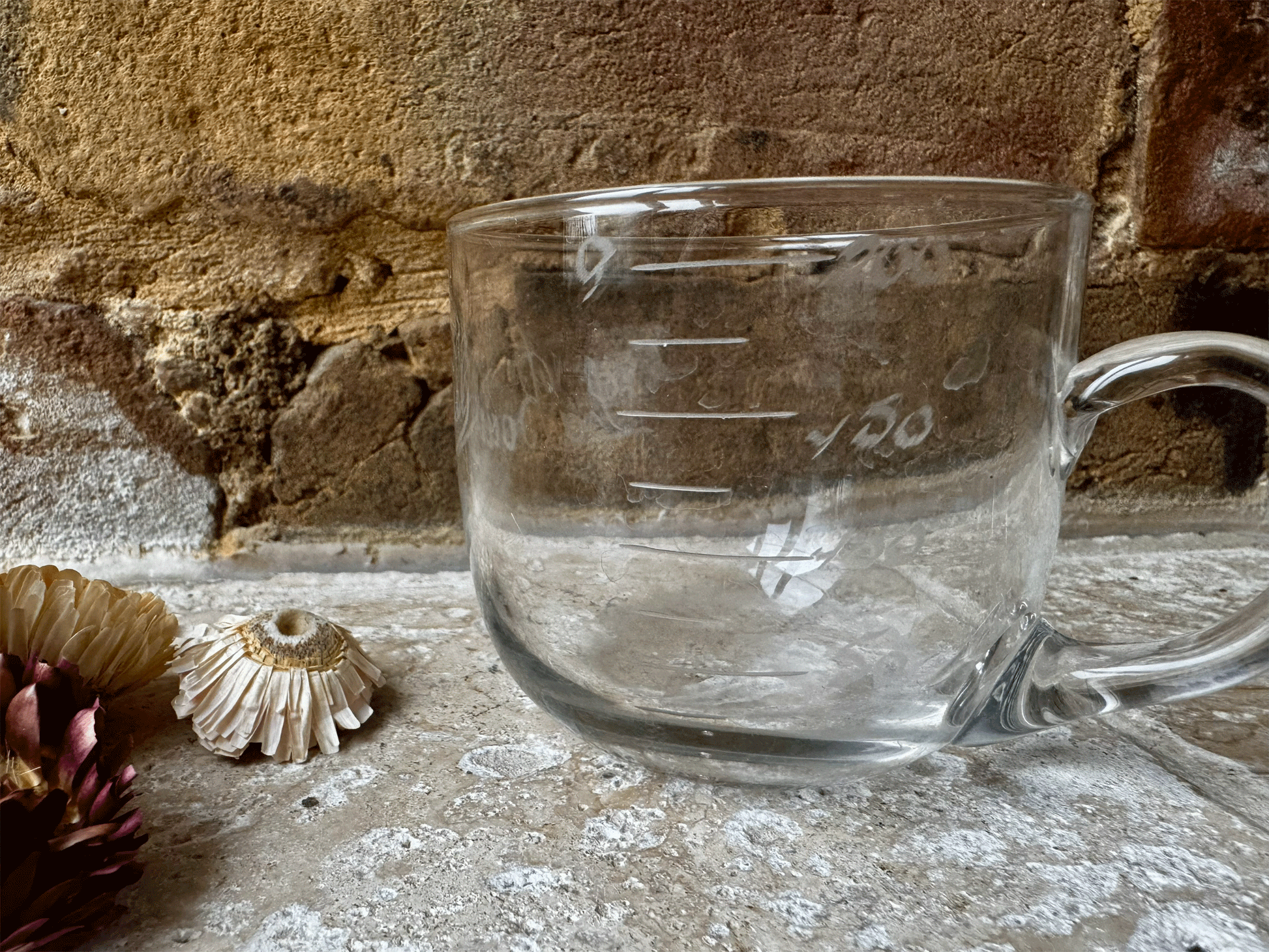 antique vintage french glass measuring cup acid etched souvenir la bourboule