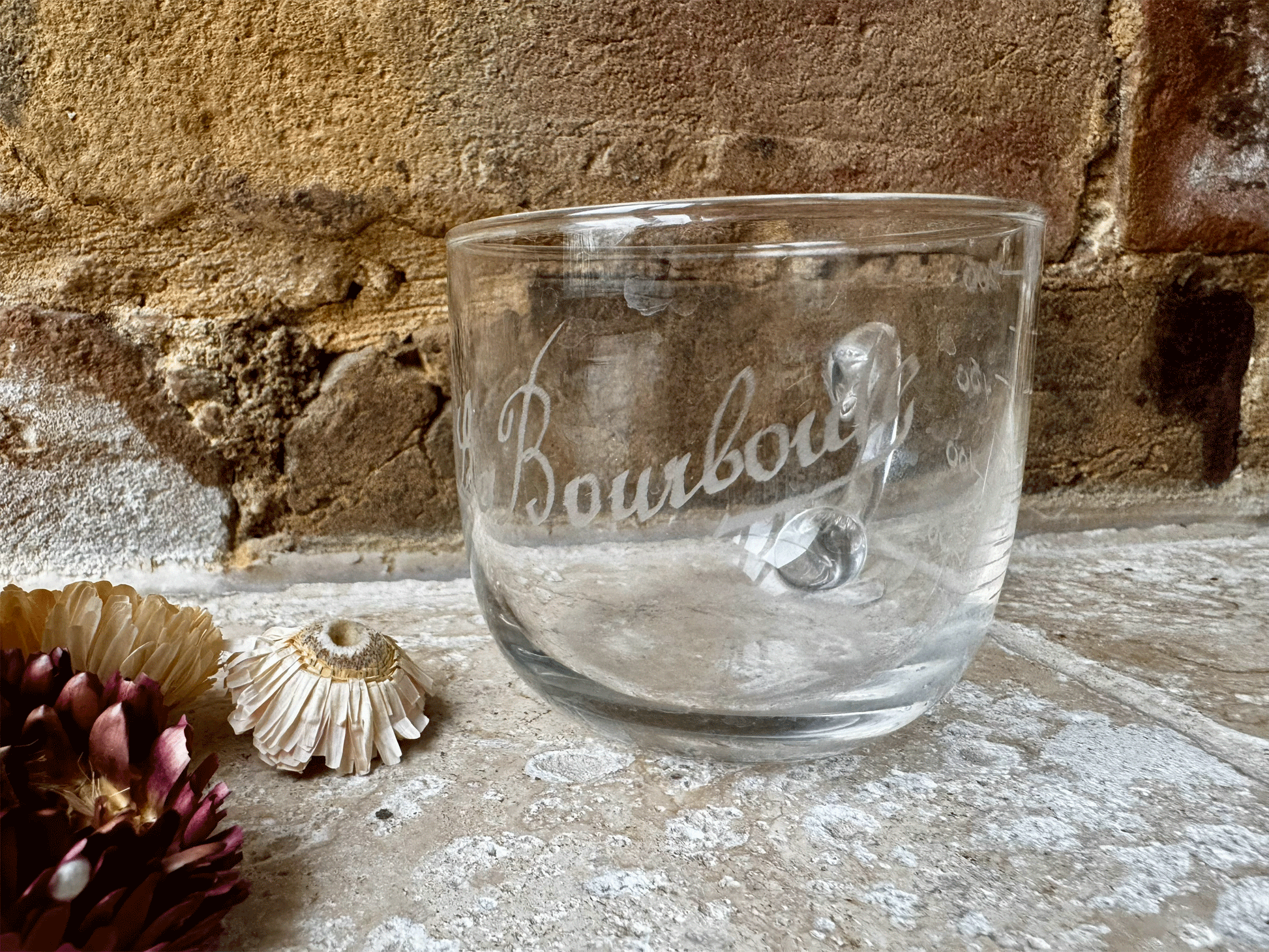 antique vintage french glass measuring cup acid etched souvenir la bourboule