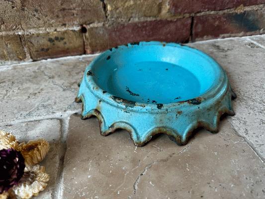 antique french 19th century large round circular aqua blue turquoise spittoon