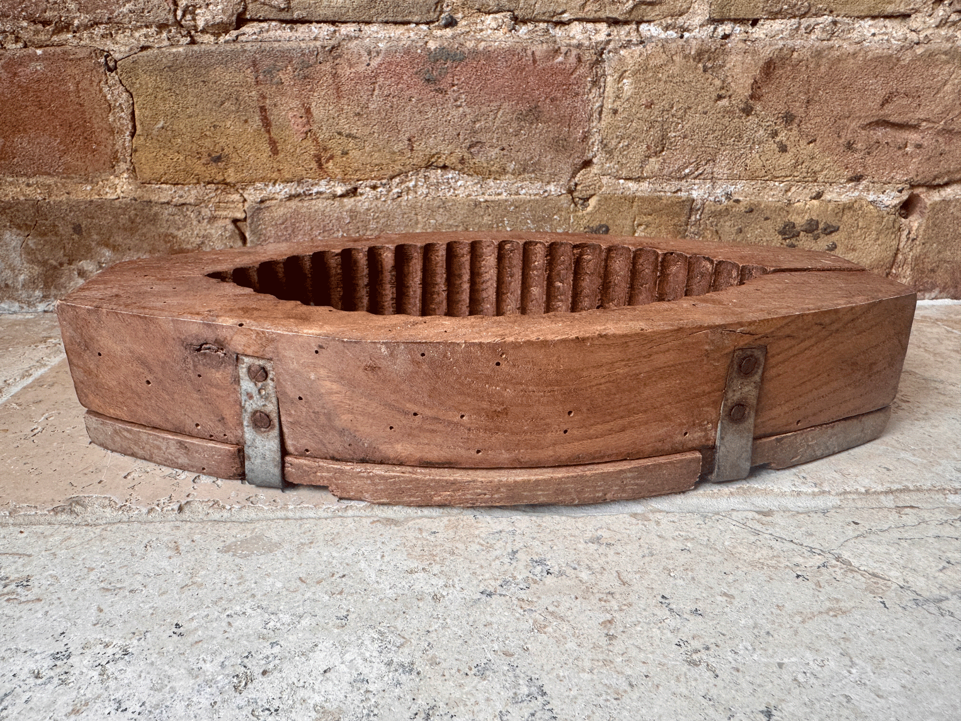 large antique french rustic grazing cow carved wooden treen butter brick mould