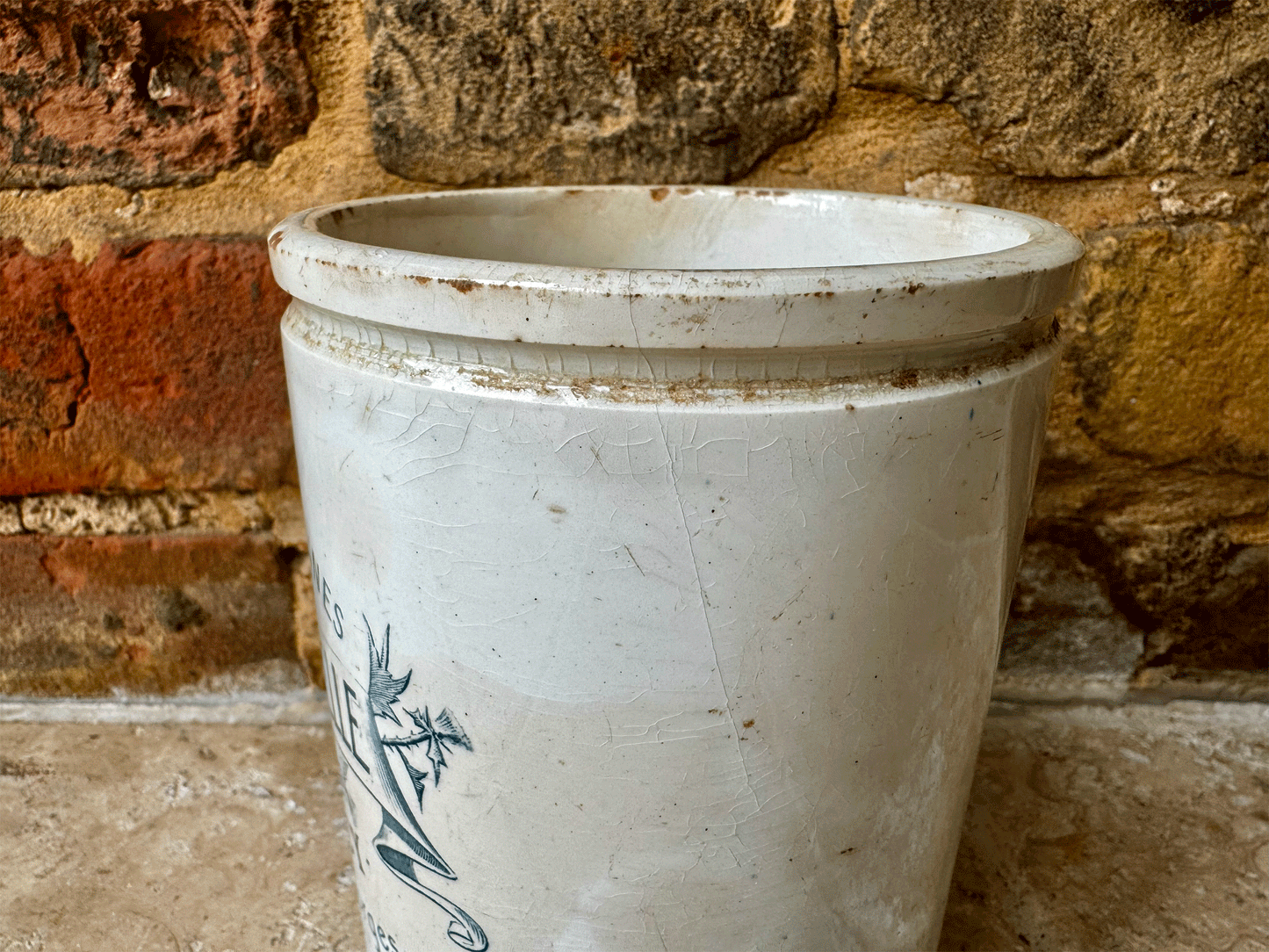 rare large antique french white ironstone large ch robardelle teal confiture advertising pot