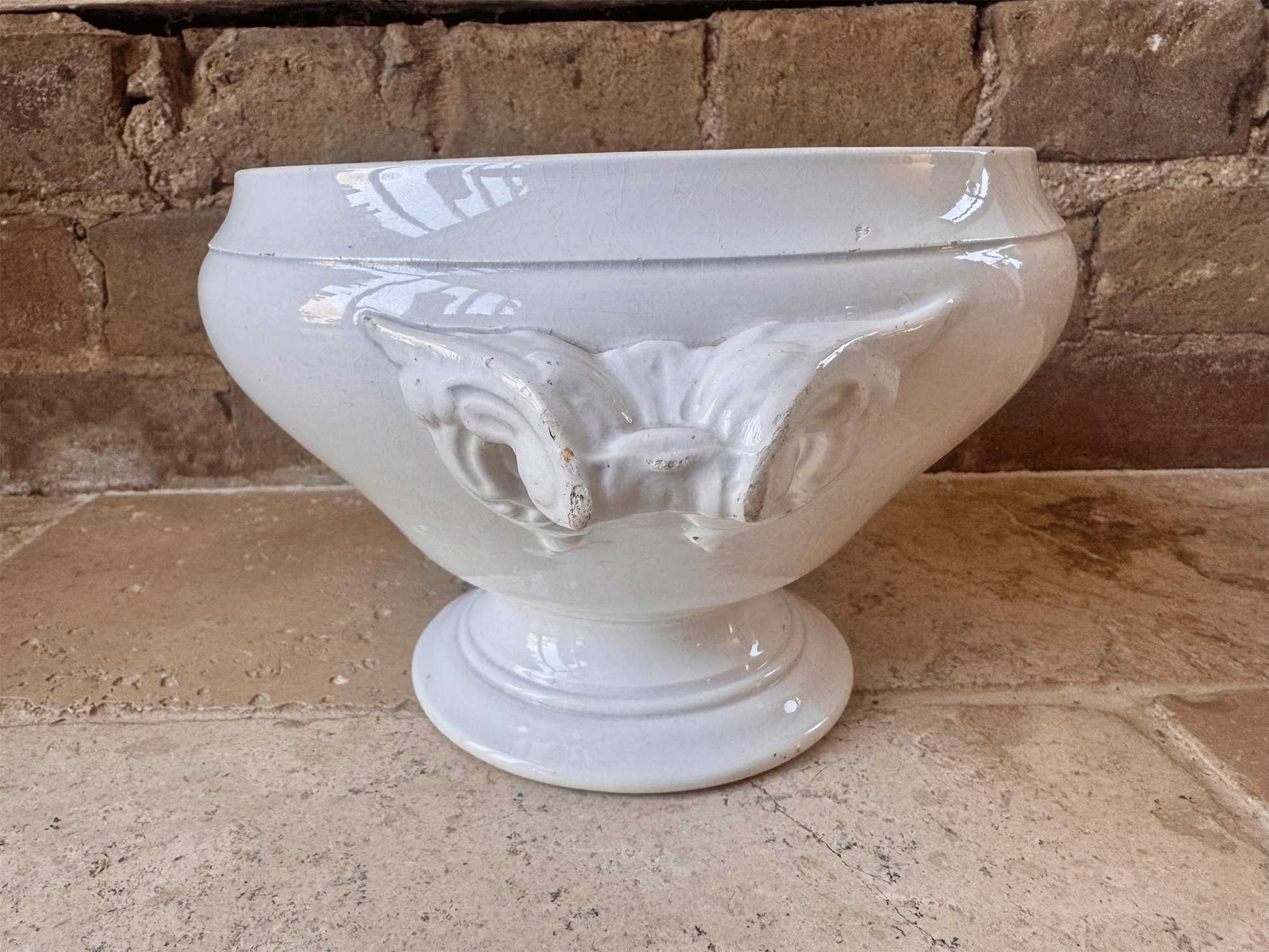 antique french large lain white ronstone soupiere planter sarreguemines
