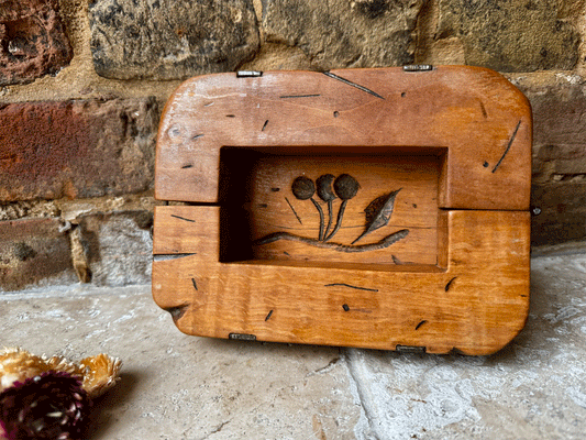antique french chunky large arved wooden treen butter mould brick berries