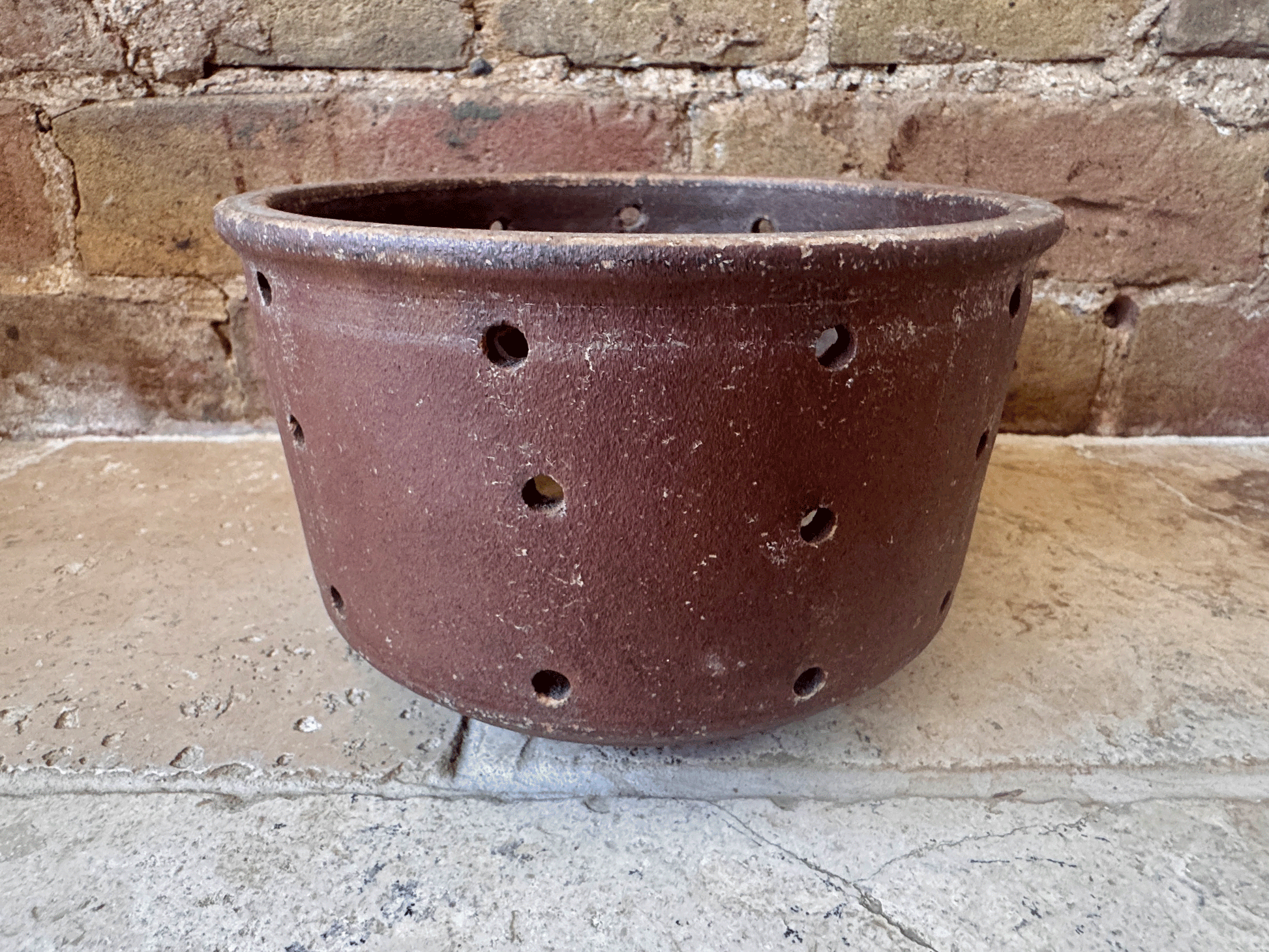 large antique french rustic pierced cheese drainer mould faisselle