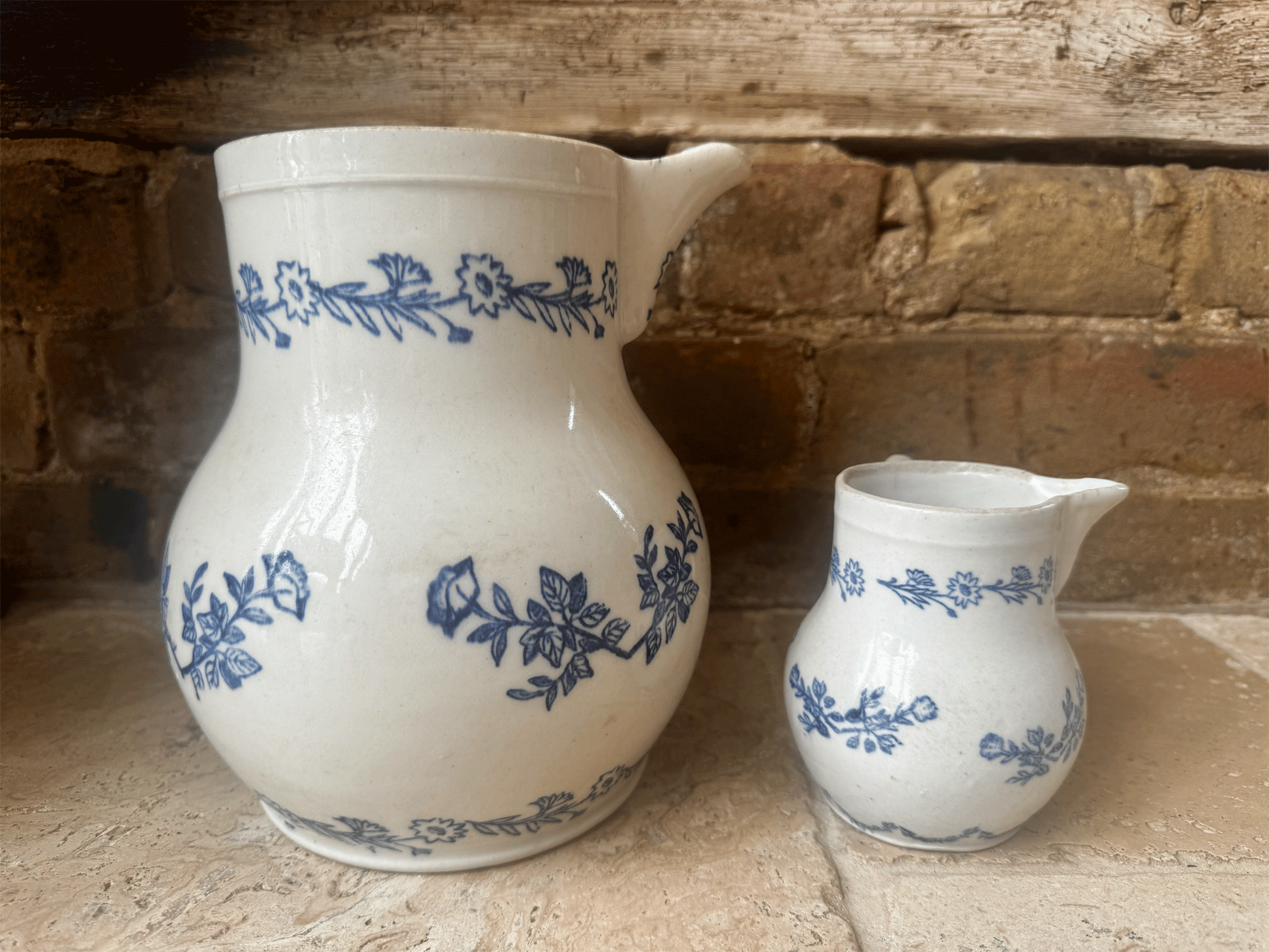 antique french blue white floral extra large small creamer pitcher jug